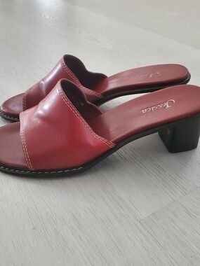 Jessica Red Open-Toe Leather Mules with Block Heel
